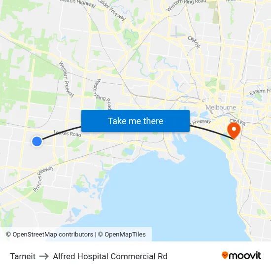 Tarneit to Alfred Hospital Commercial Rd map