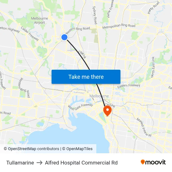 Tullamarine to Alfred Hospital Commercial Rd map