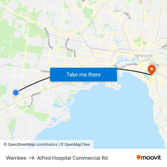 Werribee to Alfred Hospital Commercial Rd map