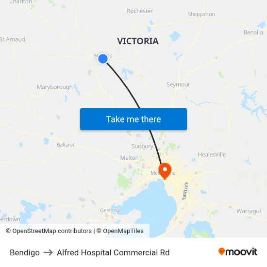 Bendigo to Alfred Hospital Commercial Rd map
