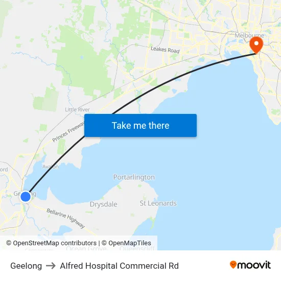 Geelong to Alfred Hospital Commercial Rd map