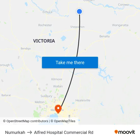 Numurkah to Alfred Hospital Commercial Rd map