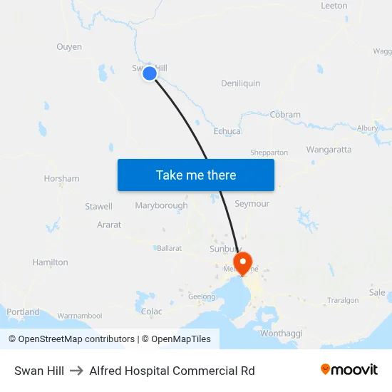 Swan Hill to Alfred Hospital Commercial Rd map