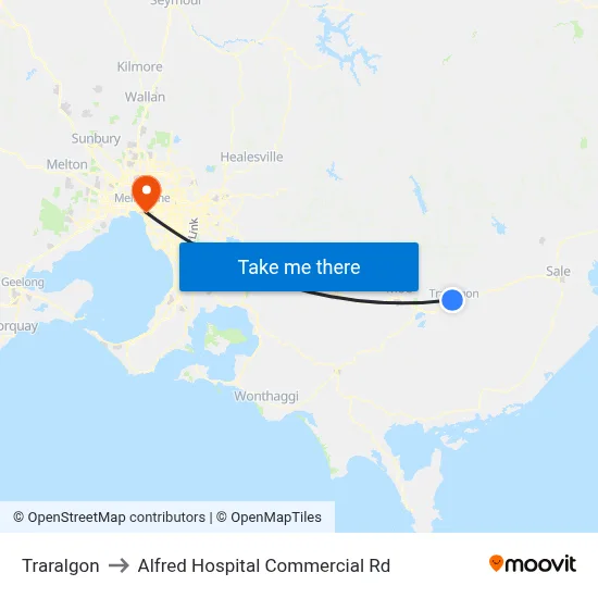 Traralgon to Alfred Hospital Commercial Rd map