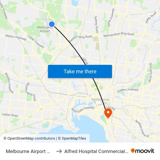 Melbourne Airport MEL to Alfred Hospital Commercial Rd map