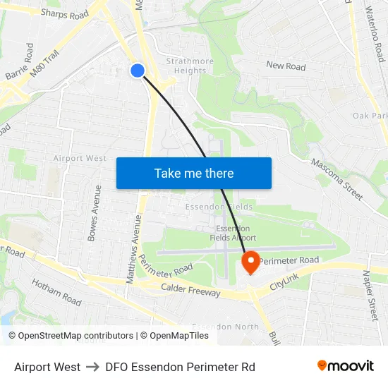 Airport West to DFO Essendon Perimeter Rd map