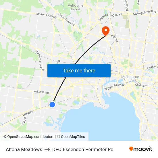 Altona Meadows to DFO Essendon Perimeter Rd map