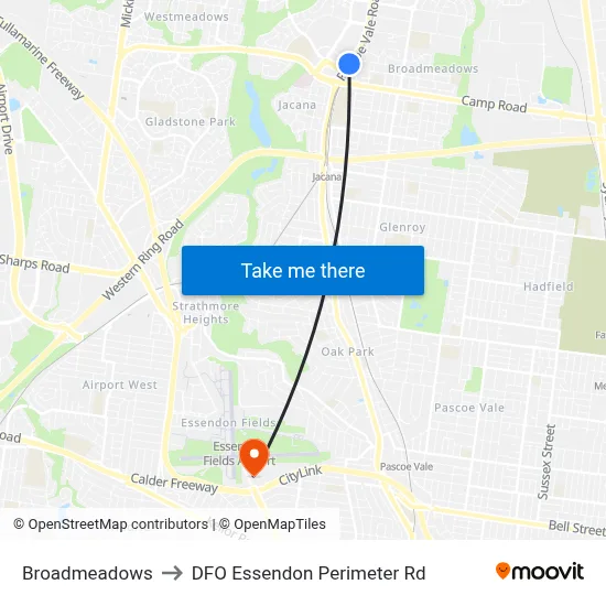 Broadmeadows to DFO Essendon Perimeter Rd map