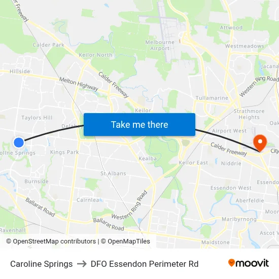 Caroline Springs to DFO Essendon Perimeter Rd map
