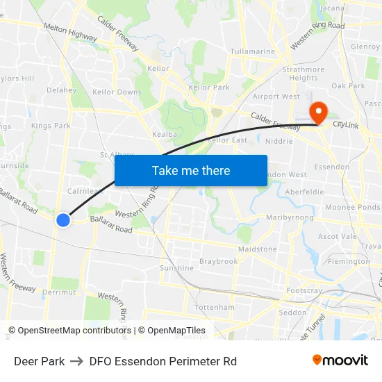 Deer Park to DFO Essendon Perimeter Rd map