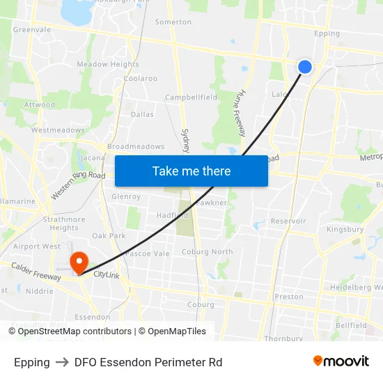 Epping to DFO Essendon Perimeter Rd map
