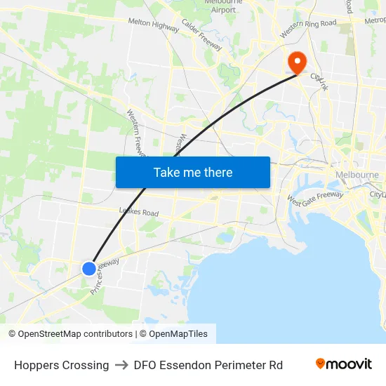 Hoppers Crossing to DFO Essendon Perimeter Rd map