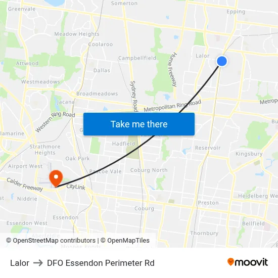 Lalor to DFO Essendon Perimeter Rd map