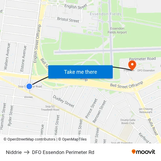 Niddrie to DFO Essendon Perimeter Rd map