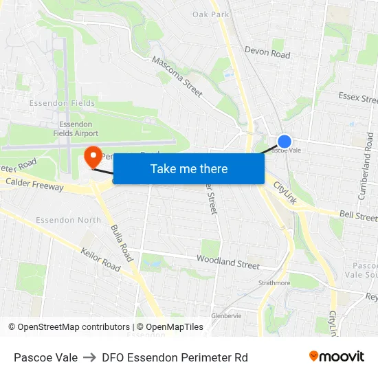 Pascoe Vale to DFO Essendon Perimeter Rd map