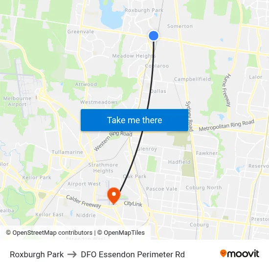 Roxburgh Park to DFO Essendon Perimeter Rd map