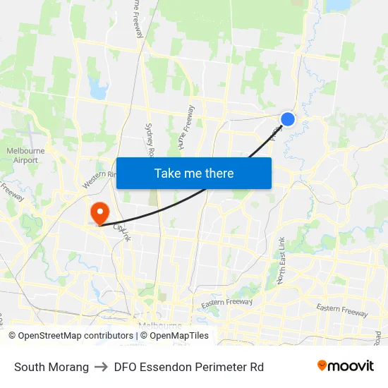South Morang to DFO Essendon Perimeter Rd map