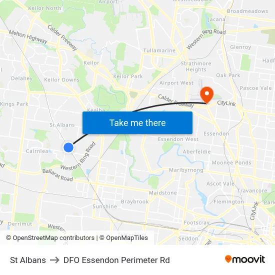 St Albans to DFO Essendon Perimeter Rd map