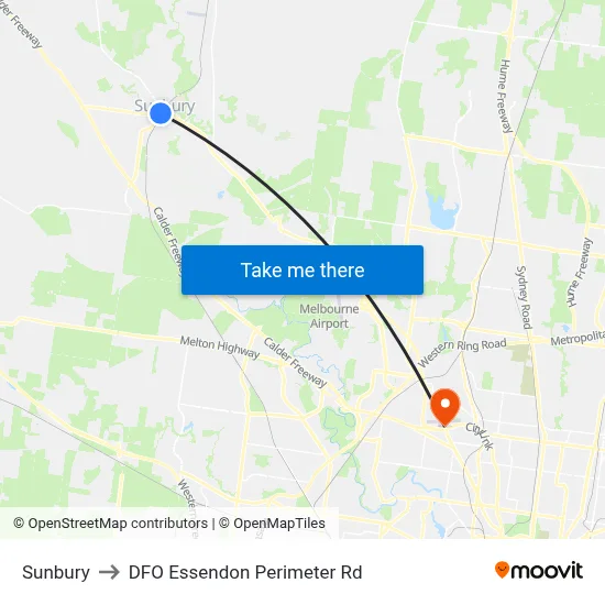 Sunbury to DFO Essendon Perimeter Rd map