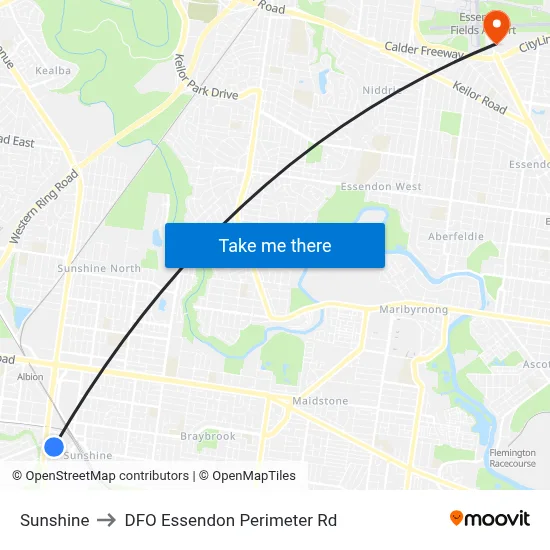 Sunshine to DFO Essendon Perimeter Rd map