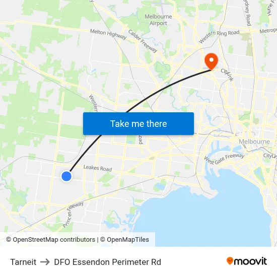 Tarneit to DFO Essendon Perimeter Rd map