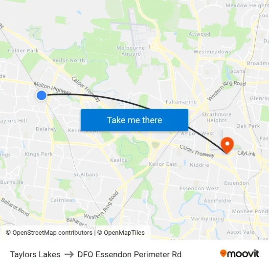 Taylors Lakes to DFO Essendon Perimeter Rd map