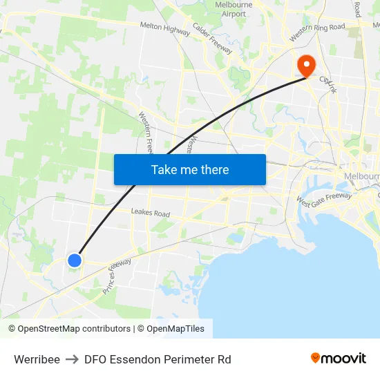 Werribee to DFO Essendon Perimeter Rd map