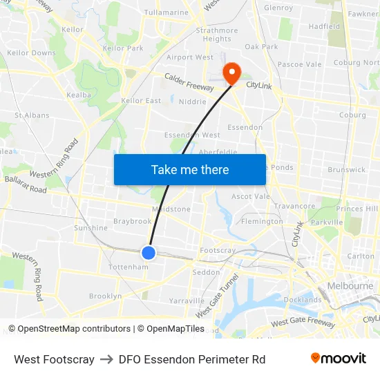 West Footscray to DFO Essendon Perimeter Rd map