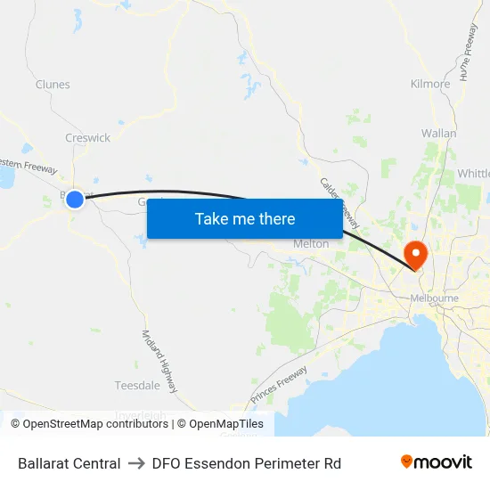 Ballarat Central to DFO Essendon Perimeter Rd map