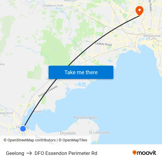 Geelong to DFO Essendon Perimeter Rd map