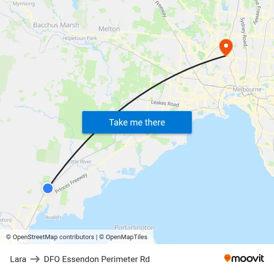 Lara to DFO Essendon Perimeter Rd map
