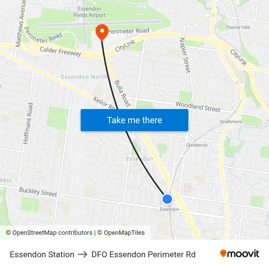 Essendon Station to DFO Essendon Perimeter Rd map