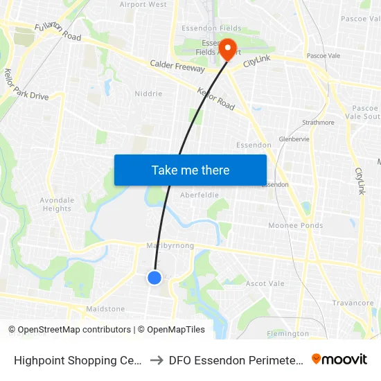 Highpoint Shopping Centre to DFO Essendon Perimeter Rd map