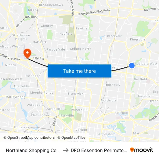 Northland Shopping Centre to DFO Essendon Perimeter Rd map