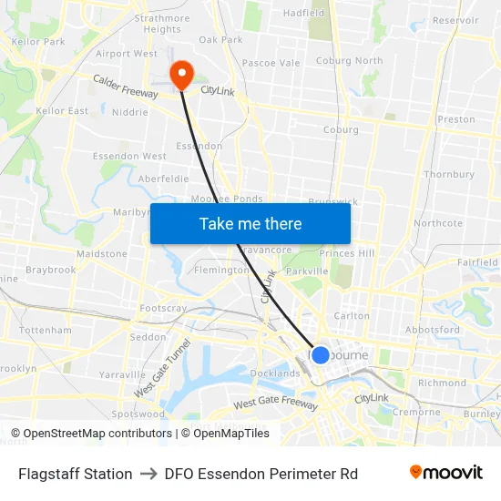 Flagstaff Station to DFO Essendon Perimeter Rd map