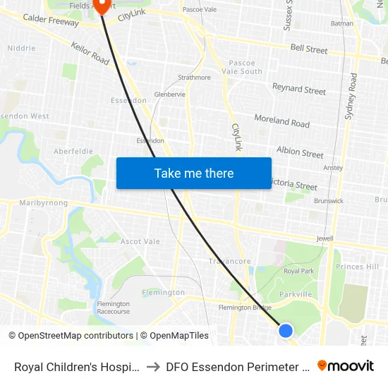Royal Children's Hospital to DFO Essendon Perimeter Rd map