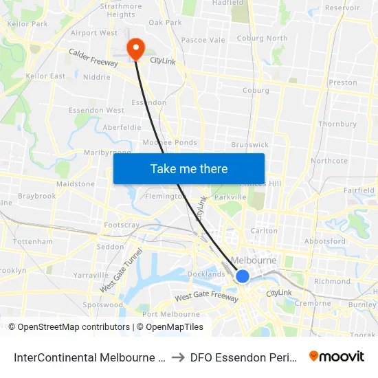 InterContinental Melbourne The Rialto to DFO Essendon Perimeter Rd map