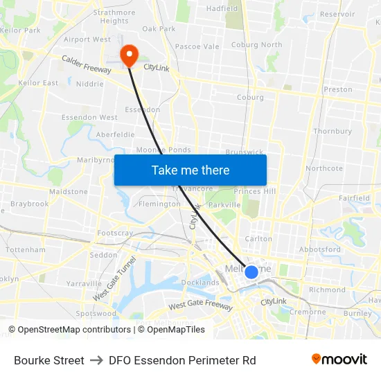 Bourke Street to DFO Essendon Perimeter Rd map