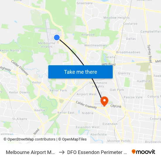 Melbourne Airport MEL to DFO Essendon Perimeter Rd map