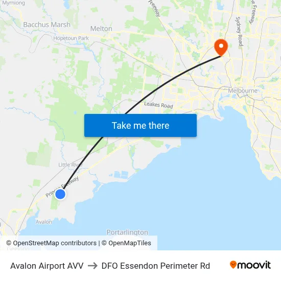 Avalon Airport AVV to DFO Essendon Perimeter Rd map