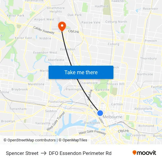Spencer Street to DFO Essendon Perimeter Rd map