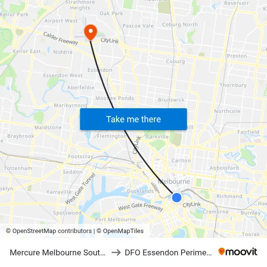 Mercure Melbourne Southbank to DFO Essendon Perimeter Rd map