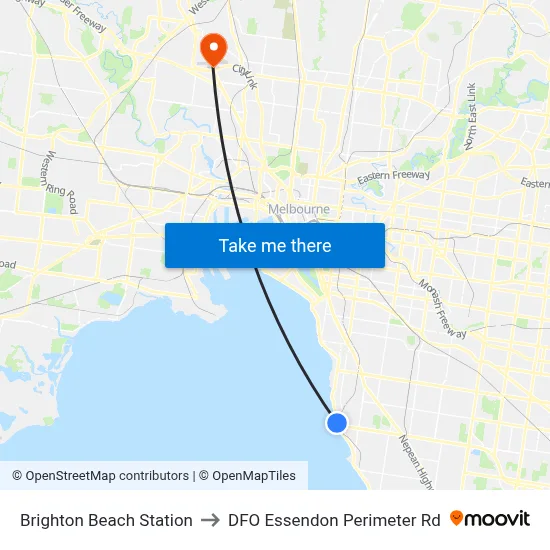 Brighton Beach Station to DFO Essendon Perimeter Rd map