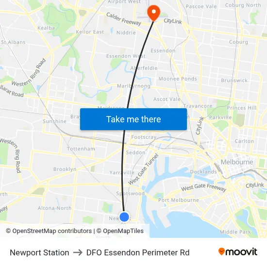 Newport Station to DFO Essendon Perimeter Rd map