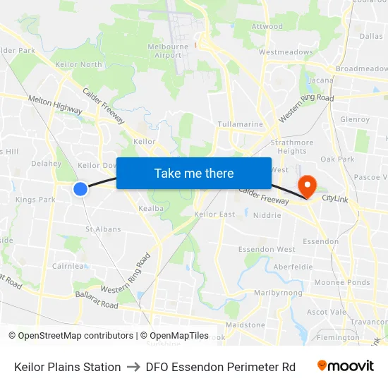 Keilor Plains Station to DFO Essendon Perimeter Rd map