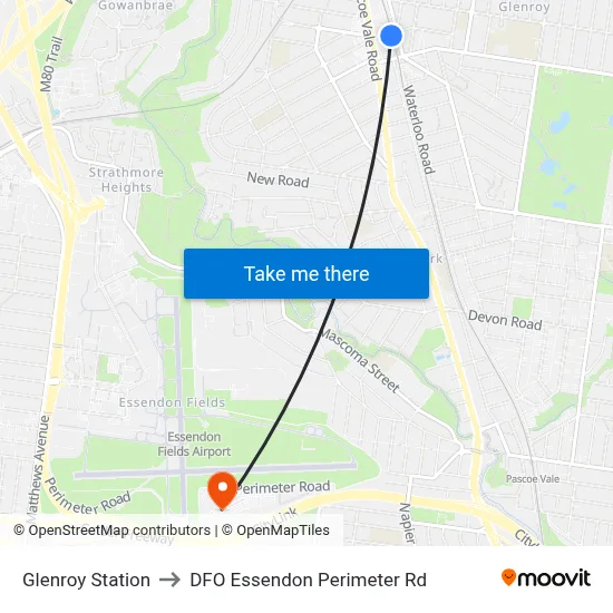 Glenroy Station to DFO Essendon Perimeter Rd map
