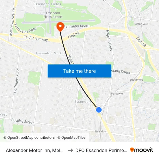 Alexander Motor Inn, Melbourne to DFO Essendon Perimeter Rd map