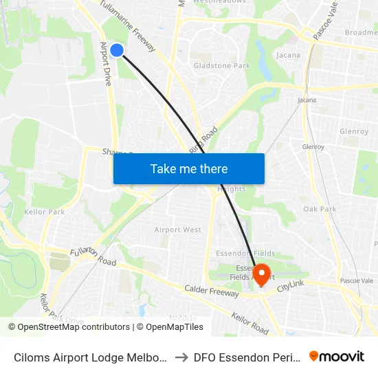 Ciloms Airport Lodge Melbourne Airport to DFO Essendon Perimeter Rd map