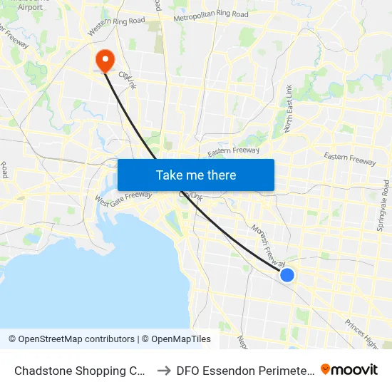 Chadstone Shopping Centre to DFO Essendon Perimeter Rd map