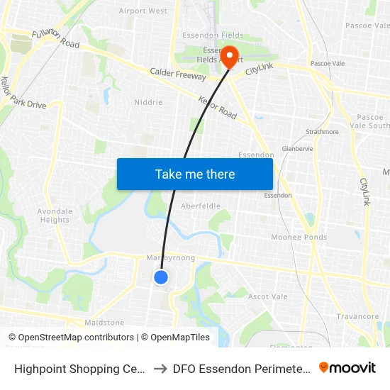 Highpoint Shopping Centre to DFO Essendon Perimeter Rd map